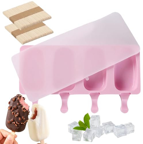 Stampi Ghiaccioli, Silicone Stampi Per Gelato, Stampi Gelato Stecco, Ghiaccioli Stampo, Creatore Stampi Per Ghiaccioli, Set Stampi Per Ghiaccioli, Stampi Gelato con 50 Pezzi Bastoncini Legno