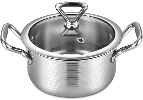 Inqibee 1.5 Quarts Tri-ply Stainless Steel Braiser Pan wiht Lid,Small Induction Cooking Pot,Heavy Duty and Oven Safe.
