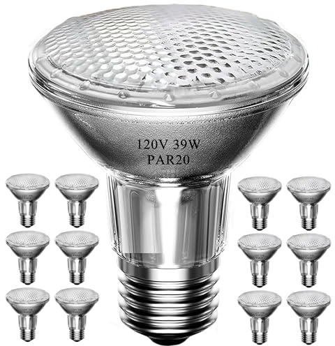 Lachesan PAR20 39W Halogen Flood Light Bulbs 12PCS, 120V, E26 Medium Base, 2700K Warm White Dimmable for Indoor Spotlight, Range Hood Recessed Light Bulbs