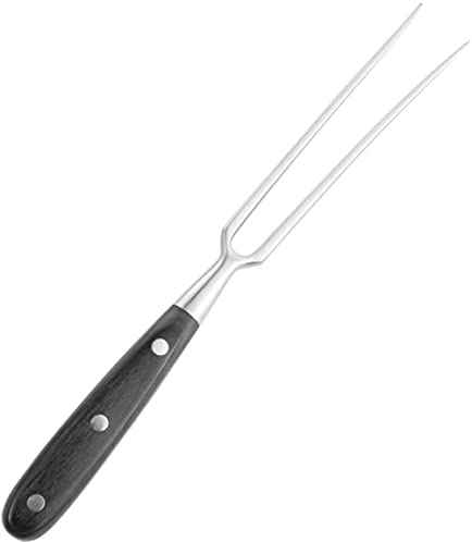 Carving Fork Barbecue Fork Stainless Steel Meat Roasting Stick Serving Fork Wood Handle for Camping Kitchen 30CM-Black
