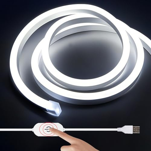 XINGZHI 3.28FT White Neon Light Strip, 5V USB White Led Strip Lights with Touch Controller, Flexible Neon Rope Light for Bedroom, Party, Home Decor, Poster Lights