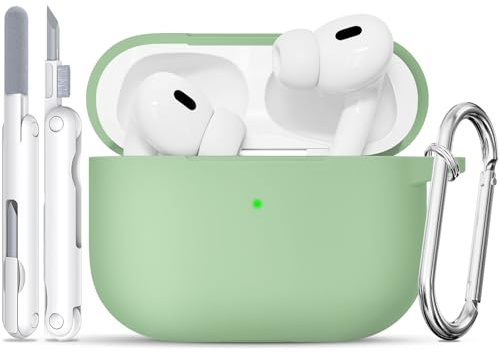 TNSNK pour AirPods Pro 2nd/1st Coque (2023/2022/2019), Silicone Coque de Protection Antichoc avec Kit de Nettoyage & Porte-Clés, Support Charge sans Fil - pour AirPods Pro 2nd/1st, Matcha Green