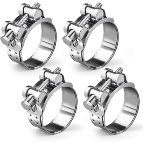 4Pcs 44-47mm T Bolt Hose Clamps, Adjustable Exhaust Pipe Clamp Set 304 Stainless Steel Heavy Duty Tube Clamps 22mm Band Width Hose Clips for Hose Exhaust Water Gas Pipe Tube Attachment