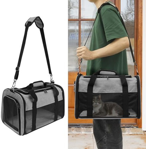 Transportbox Katze Faltbar Maximale Tragkraft 9 Kg Dickes Kurzes Plüschkissen, Katzentasche Stahldrahtskelett mit Schultergurte, Hundetragetasche Solide für Katzen Kleine Hunde Welpen