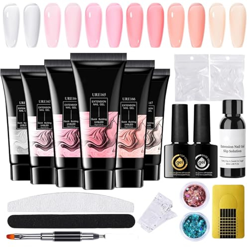 Gel de Extensiones - Set de Gel Constructor, Base y Adhesivo para Construcción de Uñas | Decoraciones Diseño Arte Tips Multifuncionales Duraderas para Aficionados Adultos