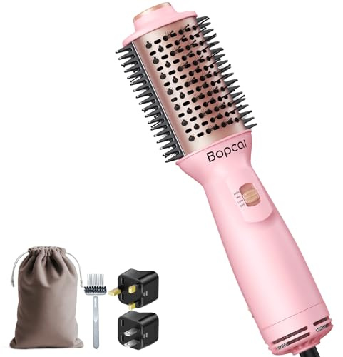 Blow Dryer Brush Hair Dryer Brush Dual Voltage 100-240V, 2 Travel Hot Air Brush Volumizer 4-in-1 Mini Ionic Brush Dryer for Short Hair, EU UK Plug Adapter Included