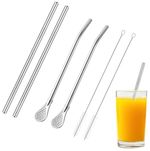 Lot De 4 Paille Inox, – Paille Bubble Tea Réutilisable, Pailles Métalliques Avec 2 Brosses De Nettoyage Intégrées, Idéales Pour Mélanger/Filtrer Les Boissons.​