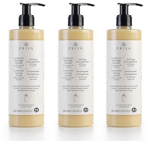thehotelery.de Prija Massage Lotion 380ml mit ötherischen Zypressenöl und Aloe Vera Körpermassage, VEGANOK zertifiziert (3x 380ml)