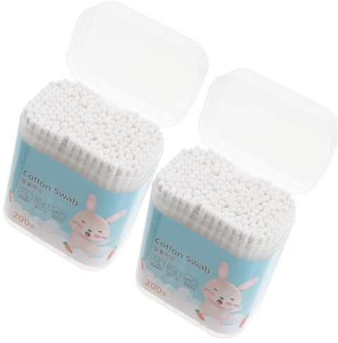 HONITANO 400 st Cotton Swabs med Rund Spiralspets Miljövänliga Papperstångade Bomullspinnar för Skonsam Rengöring Babys Öron Näsa och