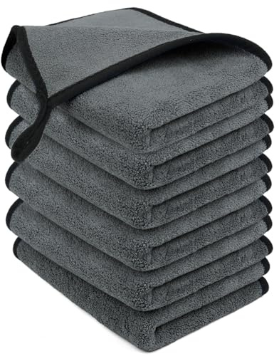 Adiwo Panni in Microfibra di Colore Grigio, 6 Pezzi 40 x 30 cm Asciugamani in Microfibra per Auto, Lavabili in Lavatrice, Riutilizzabili, Panni per Pulizia di Vetri, Cucina, Bagno e Auto