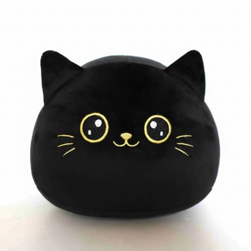 Cat Plush Toy - 20cm Soft Cat Pillow for Work, Travel, and Naps - Adorable Animal Shaped Cushion for Kids & Adults Black Cat Plush,Cat Stuffed Animal Toy,Black Cat Plushies Doll