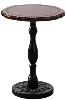 GLigeT Ende Kleiner runder Tisch im Retro-Stil amerikanischen Stil, Sofa-Beistelltisch französischen, Couchtisch mit komplizierten Mustern Kaffee(Bruin,Klein)