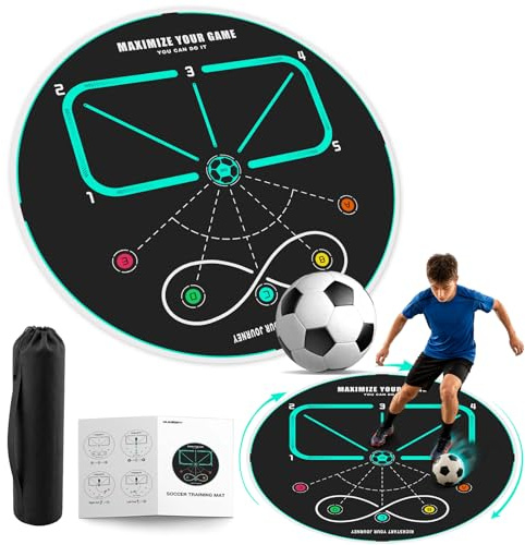MUKESKY 360 Soccer Training Mat, 360 Degree Design Non-Slip Silent Soccer Training Equipment, Football Footstep Training Mat Improve Ball Control, Agility and Coordination, Idea for All Ages