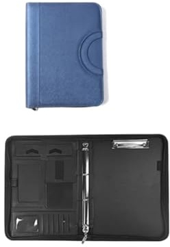 Cartella portadocumenti in pelle Cartella portadocumenti for conferenze, con cerniera, in pelle, formato A4, blocco for appunti, for tablet, portatile, manico circolare(Blue)
