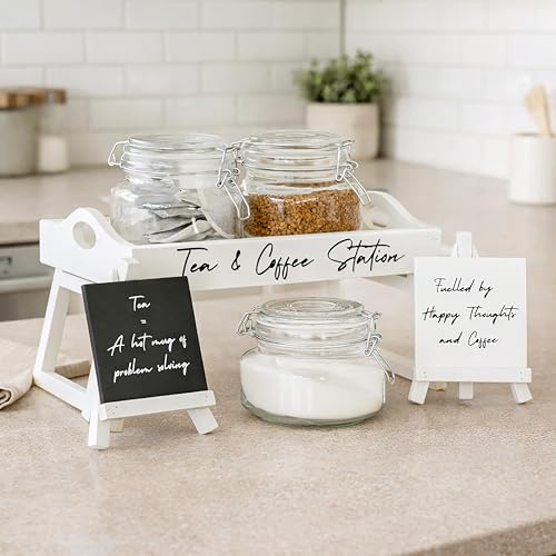 Marco Paul Tea Coffee and Sugar Canisters Set - 6pc Coffee Station Accessories 3 Glass Airtight Food Storage Containers - Hot Chocolate Station Mason Jars