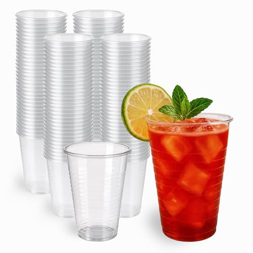 DUNWAVE, 200 Vasos Desechables 220ml, Vasos de Plástico Desechables Transparentes para Cumpleaños y Celebraciones (200)
