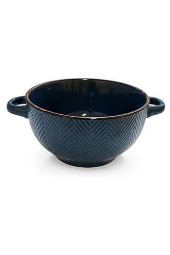 WESTCRAFT Landhaus Bol à soupe avec poignée en céramique, 680 ml, bol à soupe, bol à céréales, bol de service, bols à soupe avec anse pour soupe et dessert (bleu à carreaux)