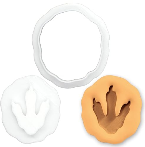 BAKERLOGY T-Rex Footprint Fossil Mini Cookie Cutter and Stamp Set – Tyrannosaurus Rex Dinosaur Track Fondant Embosser for Jurassic Period Party, Baking & Prehistoric Crafts