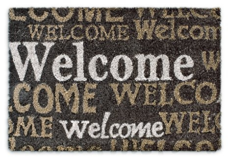 Relaxdays Felpudo “Welcome”, Alfombrilla Entrada de Coco y PVC, Alfombra 40 x 60 cm Antideslizante, Marrón