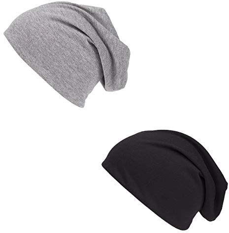 shenky 2er Set Jersey Beanie grau schwarz, Beanie Herren Sommer, Lange Mütze, Wintermütze Herren, Wintermütze Damen, Übergangsmütze