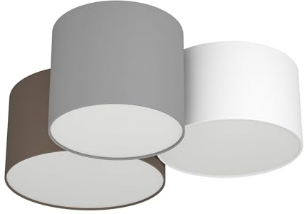 EGLO Deckenlampe Pastore, Textil Deckenleuchte mit 3 runden Lampenschirmen | Wohnzimmerlampe aus Metall und Stoff in Weiß, Braun und Grau, E27 Fassung