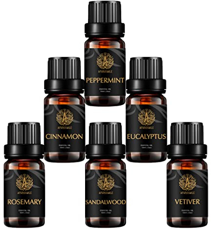 Aromatherapie Sandelholz ätherisches Öl Set für Diffusor,100% pure Rosmarin ätherische Öle für Hause,6x10ml therapeutische Grade Vetiver Öle Set-Pfefferminze,Eukalyptus,Zimtöle...für Kerzenherstellung