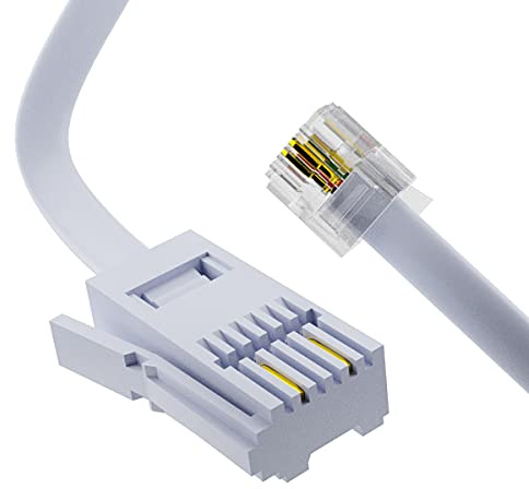 ASNQ BT Telephone to RJ11 Cable Long 5m - BT cable 2 Pin Wire 6P2C ADSL Modem Phone Plug Male Broadband Cable, Extension Lead for Landline, Modem, Fax, Dial-up White