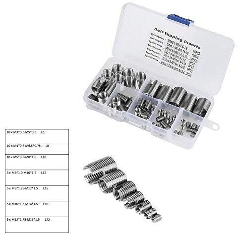 Selbstschneidende Gewinde, 50 Stücke Innengewinde Selbstschneidende Gewindeeinsätze Set aus Edelstahl Silber für Verstärkung des Gewindes