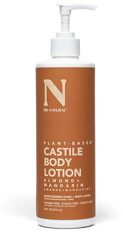 Dr. Natural Castile Body Lotion - Non-Greasy Body Cream with Shea Butter - Gentle and Soothing Lotion for Women and Men - Almond and Mandarin - 473 ml