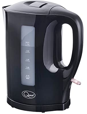 Quest 1.7 Litre Electric Kettle/Black/Cord Storage/Water Level Indicator/BPA Free/Automatic Cut-Off/Student Essentials for University