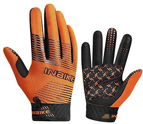 INBIKE Fahrradhandschuhe MTB Handschuhe Laufhandschuhe Atmungsaktiv Touchscreen rutschfest Stoßdämpfende Langfinger für Mountainbike Downhill Radsport Herren Damen,Orange,XL