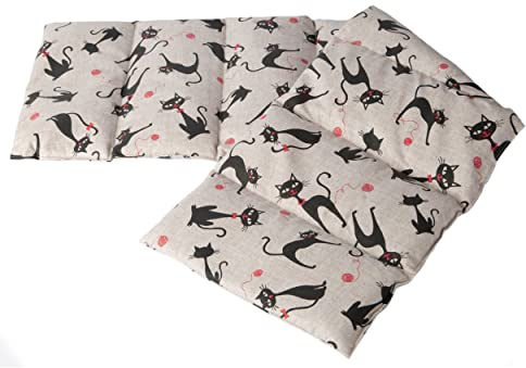 Bio-Dinkelkissen 75x20cm groß 8-Kammer, Katze-Mimi - Wärmekissen Bio-Dinkel Körnerkissen