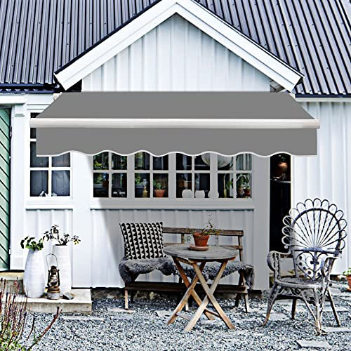 Green Bay Grey 4.5m x 3m Patio Awning Manual Garden Canopy Sunshade Retractable Shelter Outdoor Shade