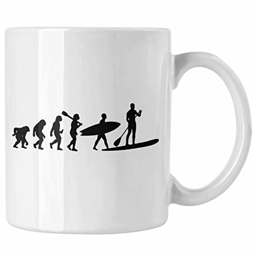 Trendation - Standup Paddling Tasse Geschenk SUP Geschenkidee Lustige Grafik Evolution (Weiß)
