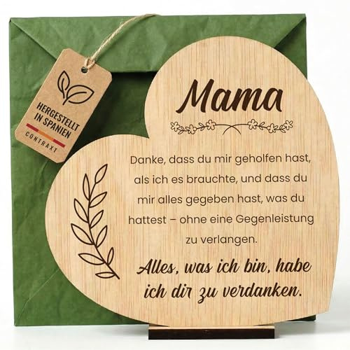 CONTRAXT Muttertagsgeschenk aus Holz für die Beste Mama Originelle Geschenkidee zum Geburtstag Dekorative Plakette als Gutschein-Alternative