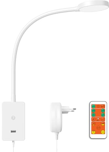ENUOTEK Leselampe Bett Wandmontage, LED Wandleuchte Bettlampe, Dimmbar Schwanenhals Leseleuchte mit Fernbedienung, Schlafzimmer Leselicht, 4W Touch Wandlampe mit 2A USB Ladeanschluss 3 CCT Buchlampe