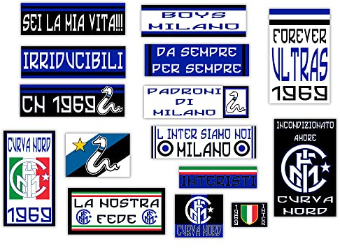 GamesMonkey® - Kit 15 Adesivi Ultras - Inter Internazionale - Campione Calcio Scudetto - Vinile Lucido HD - Made in Italy Impermeabili Esterno Interno Auto Moto Motocross Bici Casco Paraurti
