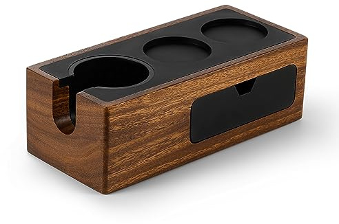 MHW-3BOMBER Espresso Tamping Station with Magnetic Drawer, 4 in 1 Walnut Espresso Organizer Box,51/54/58mm Portafilter Holder, Detachable Coffee Tamper Organizer, Anti-Slip Base,CH6718