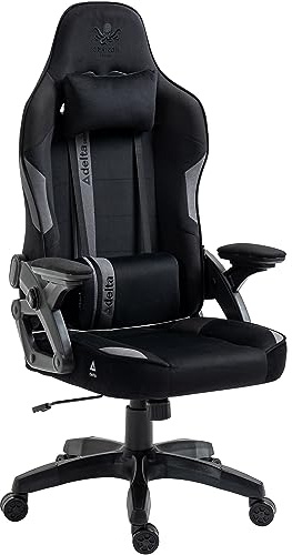 KRAKEN CHAIRS Gaming Stuhl Stoff Samt Ergonomisch - Grau Gamer Stuhl Mit Lendenkissen, Kopfkissen, 2D Armlehnen Und Wippfunktion, Bürostuhl Mit 120° Rückenlehne, 130 kg Belastbarkeit