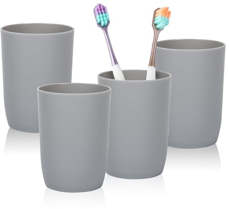 Nuscen Zahnputzbecher Kunststoff 4 Stück hochwertige Zahnputzbecher，Kinder entworfene Zahnputzbecher，280 ml，langlebige Trinkbecher aus hochwertigem Kunststoff，Erwachsene，Jugendliche Kinder (Grau)