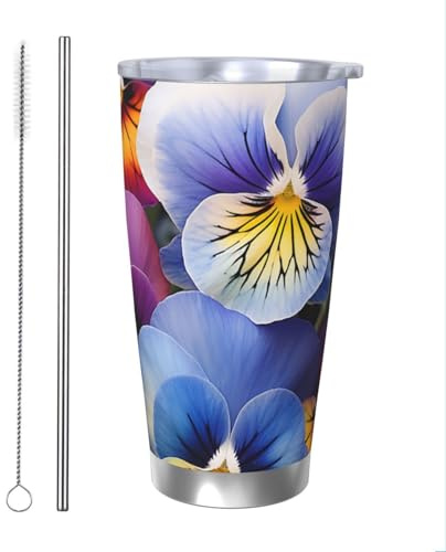 BONDIJ 20oz Tumbler with Lid Pansy Perfection Print Insulated Tumbler Stainless Steel Insulated Cups Vacuum Insulated Coffee Ice Cup Double Wall Car Travel Mug for Car Office Desk Home