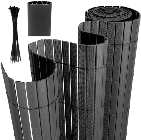 Joparri Canniccio in PVC, Recinzione 140 x 500 cm, con Fascette per Giardino, Balcone, terrazza, Recinzione, Rinforzo in 4 Pesi, Colore Antracite