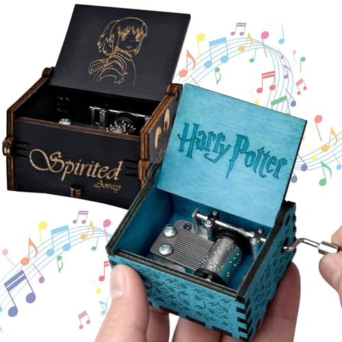 Cisolen 2 pcs Wooden Music Box Harry Potter Mini Music Box Hand Cranked Music Box Carved Handmade Musical Box Gifts Harry Potter and Spirited Away for Birthday Anniversary Christmas Valentine's Day