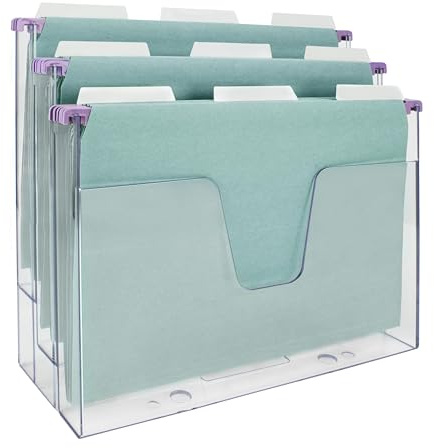 Acrimet Organizzatore Porta Cartelle da File Appesi Orizzontale a 3 Livelli, Scatola Porta Documenti in Plastica per Formato Lettere / A4 (Colore Trasparente)