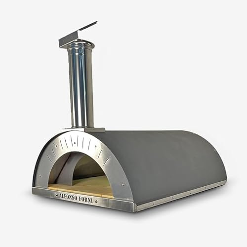 Forno A Legna Da Esterno, Per Pizza, Pane, Carne - Alfonso 6 Pizze, Nero Antracite, Camera Di Cottura Diretta In Acciaio Inox E Mattoni Refrattari Alimentari Biscotto 3 cm, Coibentato Con Skamotec