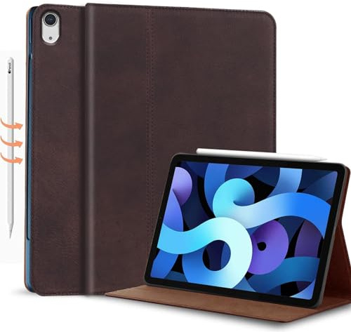 Gexmil Leder Hülle für iPad Air 11 M4/M3/M2 2026/2025/2024,10.9 2022/2020 | Premium Echtleder Cover/Flip,Auto Schlaf/Aufwachen,Schutzhülle Einstellbarer Ständer,Stoßfest,Mattbraun