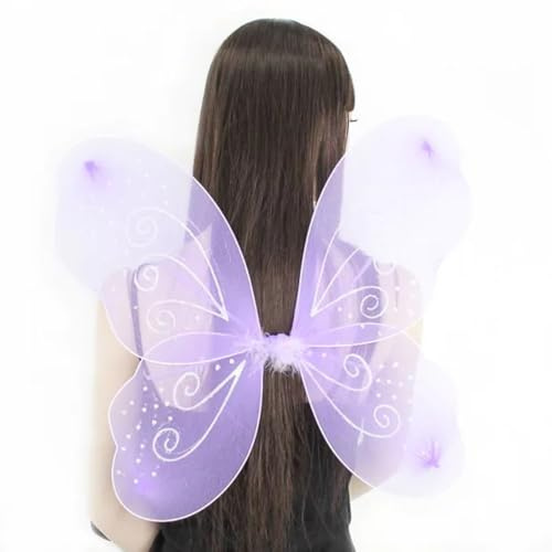 DTrendz Assorted Fairy Wings Butterfly Wings Glitter Mesh Net Costume Accessory Adult Kids for Fancy Dress Up Birthday Halloween Masquerade Xmas Nativity Play (Lilac Swirls 52x46cm)