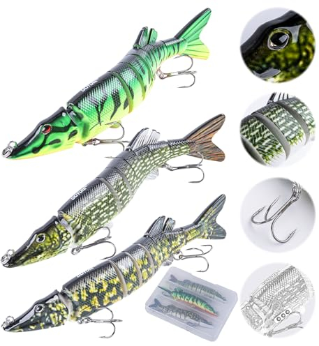 Goture Kunstköder Hecht, Gleitköder Gelenkartigen Hecht Köder, Topwater Angelköder für Segment Schwimmköder, lebensechtes Angelköder-Set Fisch Köder für Zander Barsch Forellen Wobbler Swimbait