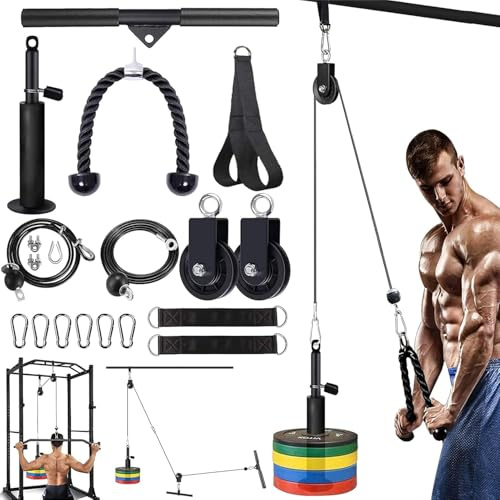 Kugooyi Kabelzug Fitness, Latzug Arm Krafttraining Bizeps Rücken Trainingsgerät DIY Latzugturm Zubehör für Sportgeräte Fitnessgeräte Umlenkrollen Krafttrainer
