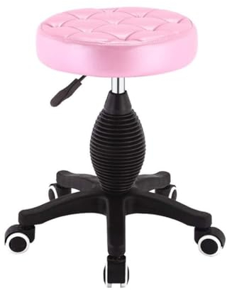 Drehhocker auf Rollen, rund, hydraulisch, Gasdruckfeder, 360-Grad-Rollrad, Rollhocker (Farbe: Rosa)